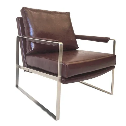Brauner Ledersessel mit Metallarmlehnen – Moderner Lehnsessel für das Wohnzimmer - Moderner Ledersessel mit stabilen Metallarmlehnen, ideal für stilvolle Wohnräume. Ergonomisches Design und hochwertige Materialien sorgen für Komfort und Langlebigkeit.