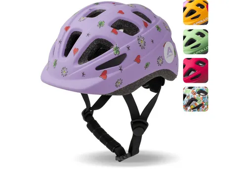 Apollo Kinderhelm Flower-Love - Fahrradhelm für Kinder ab 3 Jahren, verstellbar, mit 17 Belüftungsöffnungen und trendigem Flower-Love Design für optimalen Komfort und Sicherheit beim Radfahren.