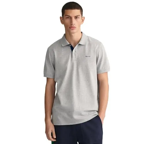 Gant Herren Reg Contrast Pique Rugger Polohemd, Grey Melange, M EU - Poloshirt für Herren mit Slim Fit Passform, Rippbündchen für optimalen Sitz und höchstem Tragekomfort.