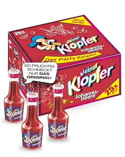 Kleiner Klopfer Johannisbeer I 25 Mini Liköre à 20 ml I Fruchtige Sorte mit fein-herber Beeren-Note I 15,2 % Vol. I Likör-Set für Geburtstag & Karneval