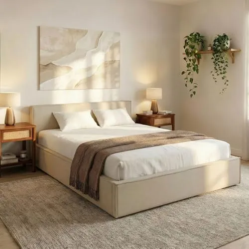 IDIMEX Polsterbett Pesaro 140x200 cm – Beige Doppelbett mit Lattenrost