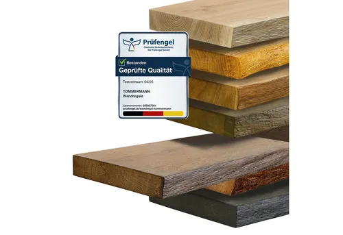 tømmermann Wandregal Schweberegal Holzregal mit Baumkante - Hängeregal aus Massivholz Eiche, Komplett-Set
