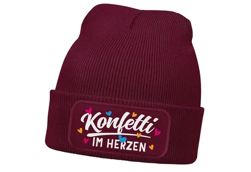 MoonWorks Strickmütze Damen Beanie mit Patch Strickmütze mit Spruch Fasching Karneval Party
