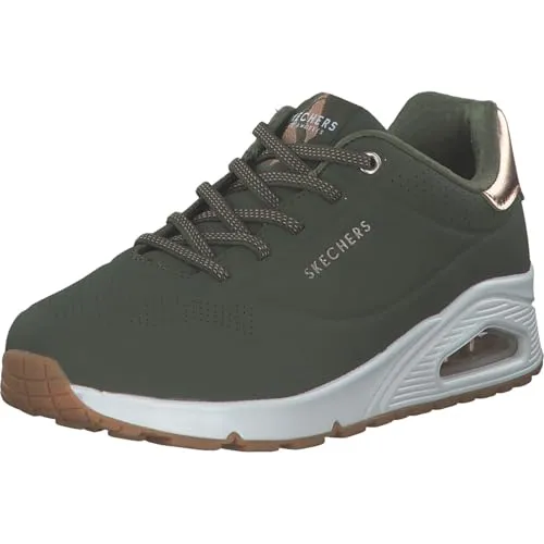 Skechers Schuhe Uno Shimmer Away, 155196OLV - Damen Sneaker mit modernem Design und hohem Tragekomfort. Aus Synthetik mit gepolsterter Air-Cooled Memory Foam Einlegesohle und flexibler Laufsohle für optimalen Halt.