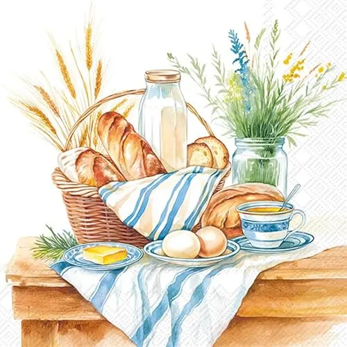 Servietten Essen Frühstückskorb als Tischdeko. Papierservietten mit Motiv. Auch für Decoupage und Serviettentechnik 33x33cm 20
