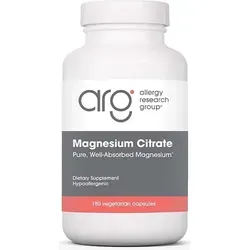 Allergy Research Group Magnesium Citrate - 180 Gemüsekapseln - Magnesiumpräparate mit 170mg bioverfügbarem Magnesiumcitrat pro Kapsel, ideal für Vegetarier, laktose- und glutenfrei, einfach in Wasser lösbar.