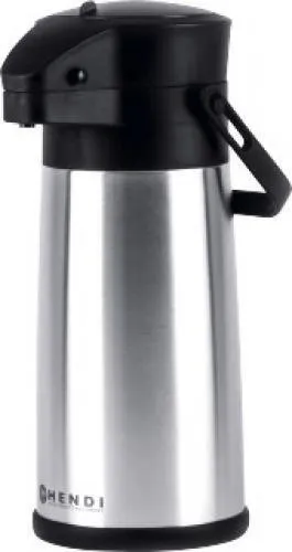 Hendi Thermoskanne 448908, Edelstahl, 2,2 Liter Pumpkanne - Thermobehälter mit ergonomischem Pumphebel für einfache Getränkeausgabe. Doppelwandiger Edelstahl hält Getränke lange warm oder kalt – ideal für Feiern und Veranstaltungen.