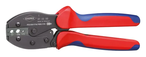 Knipex Crimpzange 97 52 50 PreciForce - Crimpwerkzeuge für Koaxial-BNC-Steckverbinder, präzise Crimpqualität und ergonomisches Design für ermüdungsfreies Arbeiten.