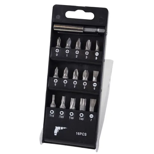 Bit-Satz 16teilig Schlitz Kreuz Innensechskant Bithalter für Akkuschrauber