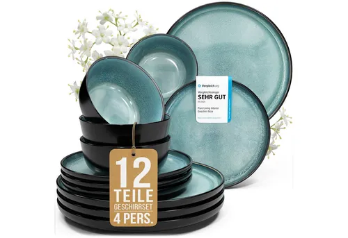 Steingut Geschirrset 4 Personen Ibiza 12 tlg. in schwarz von PURE LIVING INTERIOR DESIGN