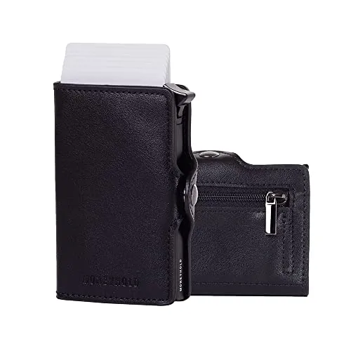 Moneyhold® Slim Wallet - Kartenetui Herren - RFID Schutzhülle Karten Portemonnaie - Kleine Geldbörse Herren Vegan mit Münzfach (1 - Ohne Münzhalter, 1B - Classic Schwarz)