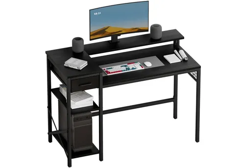 Oak&Tea Schreibtisch Computertisch, Bürotisch mit Schubladen & Monitorständer Breite 120 cm (Schreibtisch *1), PC Tisch Eckschreibtisch für Arbeitszimmer, Heimbüro, Wohnzimmer