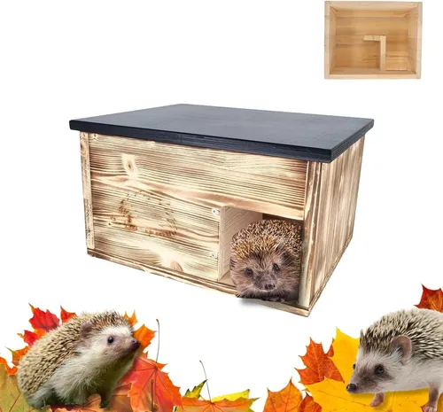 Igelhaus mit Boden und wetterfestem Dach - Igelfutterhaus aus Holz - Ganzjährig