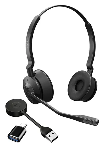 Jabra Engage 55 - Schnurloses Stereo-Headset mit Link 400 USB-A DECT-Adapter, geräuschunterdrückendes Mikrofon und bis zu 150 m Reichweite für flexibles Arbeiten