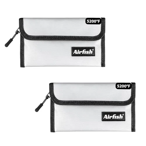 Airfish 2 Stück Feuerfeste Geldtasche, 12,7 x 20,3 cm, feuerfeste Brieftasche, wasserdichte Geldtasche mit Reißverschluss, kleine für Wertsachen