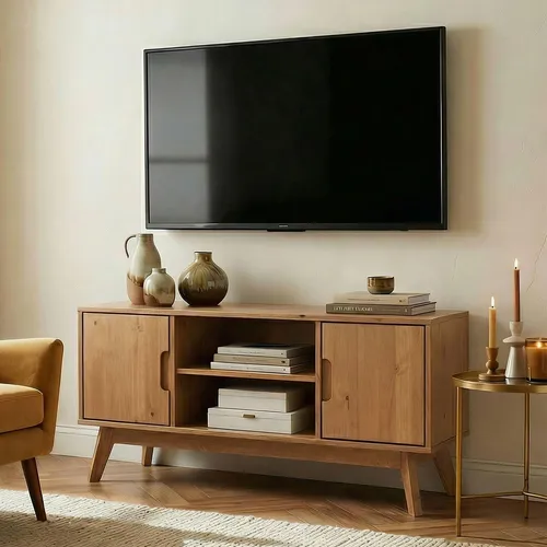 IDIMEX Lowboard TIVOLI - TV Board aus Kiefer Massivholz - TV-Halterungen im skandinavischen Design aus massivem Kiefernholz, bietet ausreichend Platz für Ihren Fernseher und Hifi-Geräte mit grifflosen Türen für eine elegante Optik.