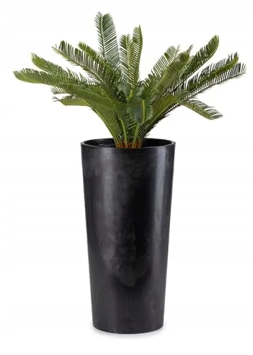 HowHomely Glatt Blumentopf Gross Hoch 57 cm mit Pflanzkübel Einsatz 29 cm Durchmesser - Schwarz Pflanzkübel Groß aus Kunststoff für Deko Wohnzimmer Garten oder Terrasse