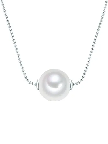 Lulu & Jane Perlenkette silber, Messing - Perlenkette aus hochwertigem Messing mit Muschelkernperlen in elegantem Weiß, perfekt für trendbewusste Damen, die stilvolle Akzente setzen möchten.