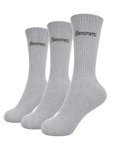 Benonetti Tennissocken 3er Pack Baumwolle, weich & atmungsaktiv, schweißabsorbierend, sicherer Sitz ohne Verrutschen – Komfortsocken für Sport, Alltag & Training (39-42, Grau)