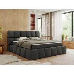MKS MEBLE Boxspringbett NIRA - 160 x 200 cm, Dunkelgrau Velvet mit Kopfteil und Stauraum - Stilvolles Boxspringbett mit Multipocket-Matratzen für optimalen Schlafkomfort und praktischen Bettkästen für zusätzlichen Stauraum.