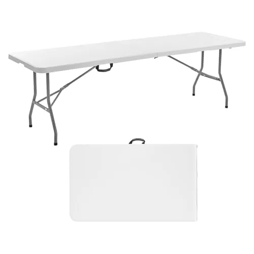 VEVOR Klapptisch Buffettisch tragbarer Allzwecktisch 244 cm, rechteckiger Kunststofftisch (für 6-8 Personen) mit integriertem Griff, Gartentisch Campingtisch für Partys Picknick Camping, weiß