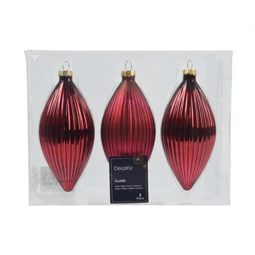 Christbaumkugeln 3er Set Oliven-Zapfen Dunkelrot Ochsenblut  - aus echten Glas -