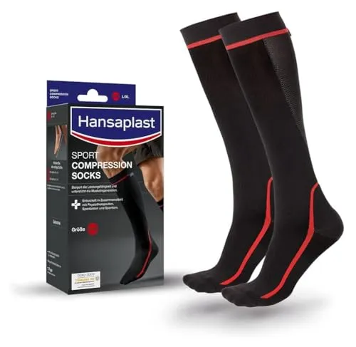 Hansaplast Sport Compression Socks, Sport Kompressions-Strümpfe zur Unterstützung der Muskulatur, Kniestrümpfe fördern die Muskelregeneration, 1 Paar, Größe S/M