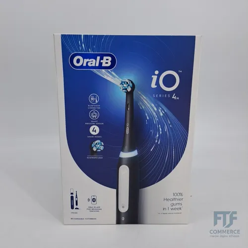 Oral-B Wiederaufladbare elektrische Zahnbürste iO 4 Schwarz, 1 Ersatzkopf, 1 Reiseetui + Zahnpasta Pro-Science Advanced Regeneriert Nagellack 75 ml. 1 Zahnbürste