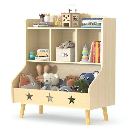 Garden 4 you Kinderregal,Bücherregal Kinder,Kinderregal mit 3 offenen Fächern,Bücherregal Kinderzimmer aus Naturholz (Eiche)