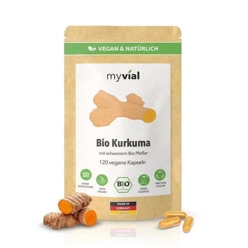Kurkuma Curcuma 120 Kapseln Bio vegan + Piperin Pfeffer Curcumin hochdosiert