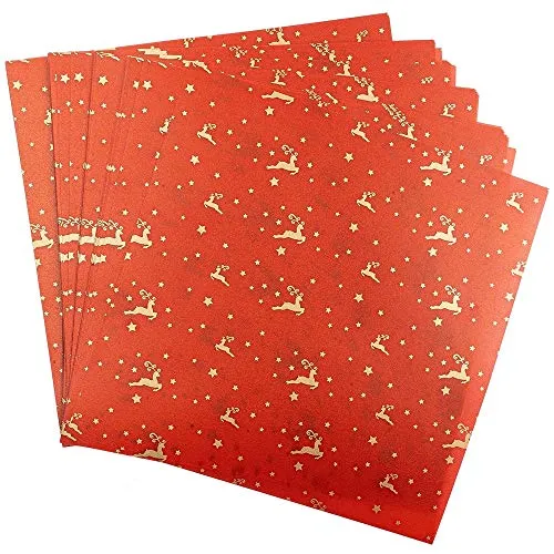 Ideen mit Herz Transparentpapier | 100 Blatt | Premium-Qualität | 110 g/qm | bedruckt | ideales Faltpapier zum Sterne basteln | transparentes Bastelpapier (Hirsche | rot & gold, 20 x 20 cm)
