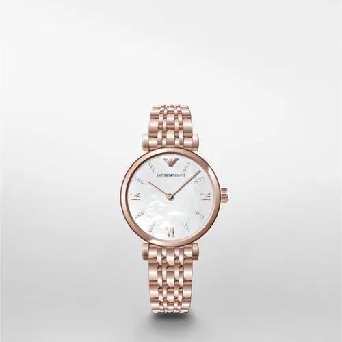 Emporio Armani AR11316 Gianni T-bar Damenuhr - Elegante 28mm Armbanduhr mit Perlmut-Zifferblatt und glänzendem Gehäuse, ideal für stilbewusste Damen. Wasserdicht bis 30 m und mit 2 Jahren Herstellergarantie.