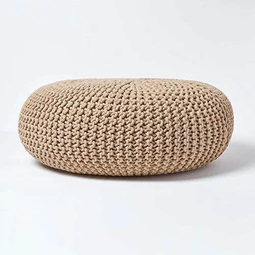 Homescapes Pouf - Grobstrick Sitzpouf 70 x 23 cm - Stilvoller Hocker in Grobstrick-Optik, 100% Baumwolle, hautfreundlich und strapazierfähig. Ideal als zusätzliche Sitzgelegenheit oder elegantes Dekoobjekt in jedem Raum.