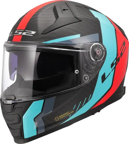 LS2 FF811 Vector II Carbon Grid Helm – Größe L, rot-grün-blau - Motorradhelm mit atmungsaktivem X-Static Innenpolster und kratzfestem Visier, ideal für sicheren Fahrspaß.