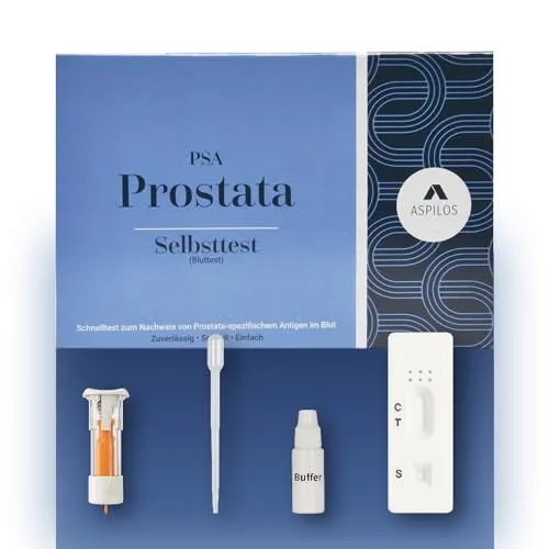 Aspilos Selbsttest Prostata PSA - Arzneimittel zur schnellen PSA-Wertbestimmung, einfach zu Hause anwendbar und liefert in nur 10 Minuten Ergebnisse für die frühzeitige Erkennung von Prostataerkrankungen.