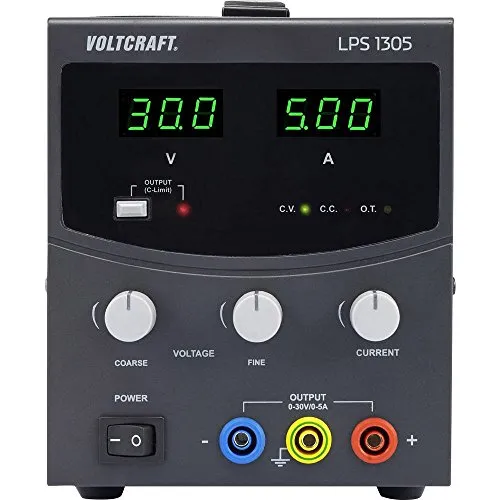 VOLTCRAFT LPS1305 Labornetzgerät - Labor-Stromversorgung mit einstellbarer Spannung von 0-30 V/DC und 0-5 A, ideal für präzise Tests und Experimente, Restwelligkeit unter 5 mV.