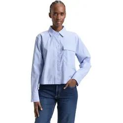 Langarmbluse TOM TAILOR DENIM, Damen, Gr. L, blau weiß strripe, Web, Obermaterial: 100% Baumwolle, gestreift, lässig geschnitten hüftlang, Rundhals, 1-Knopf-Manschette, Blusen, gestreift, kurze Form, mit Brusttasche