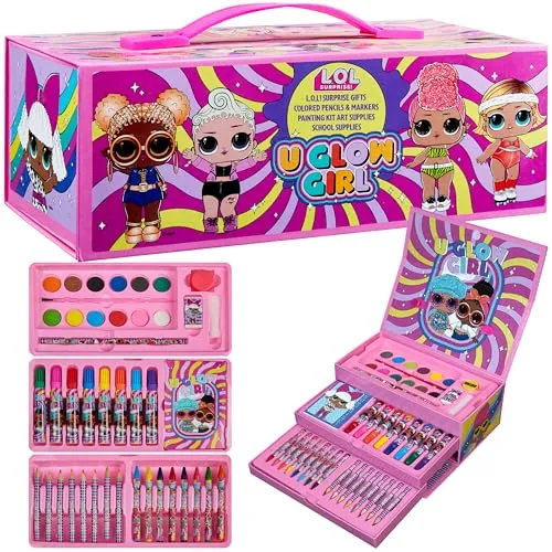 L.O.L. Surprise! Malkoffer, Malset für Kinder, LOL Spiel Bastelset Mädchen Bastelkoffer mit Buntstifte Set Farben Painting Set Farbstifte Kinder LOL Puppen Geschenke für Mädchen