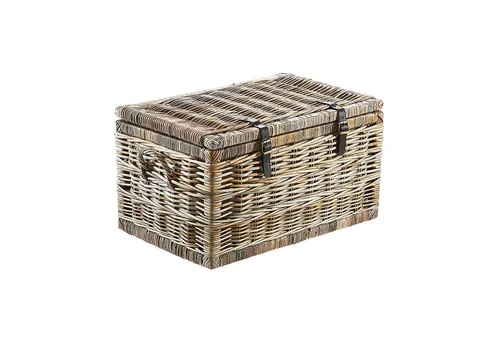 Kobolo Rattan Sitztruhe Kubu Grau 70 cm - Stilvolle Truhe aus handgefertigtem Rattan mit praktischem Stauraum und einer maximalen Belastbarkeit von 80 kg – ideal für jeden Wohnraum.