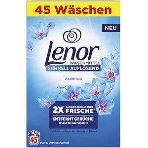 LENOR Aprilfrisch Vollwaschmittel (45 WL, 2,47 kg) - Waschmittel für 45 Waschladungen mit langanhaltendem Aprilfrisch-Duft, reinigt effektiv bei niedrigen Temperaturen und entfernt unangenehme Gerüche.