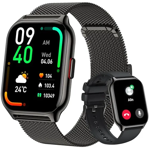Popglory Smartwatch für Herren und Damen - 2.01'' Fitnessuhr mit Blutdruckmessung - Smartwatch mit Telefonfunktion und großem 2-Zoll-Display, bietet umfassende Gesundheitsüberwachung und mehrere Sportmodi für aktiven Lebensstil.