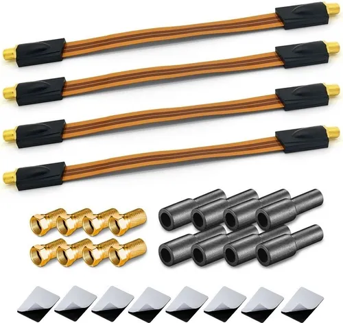 4x ARLI Fensterdurchführung UltraSlim + 8x F-Stecker vergoldet + 8x Gummitülle | TV SAT Flachkabel DVB-S2 DVB-T2
