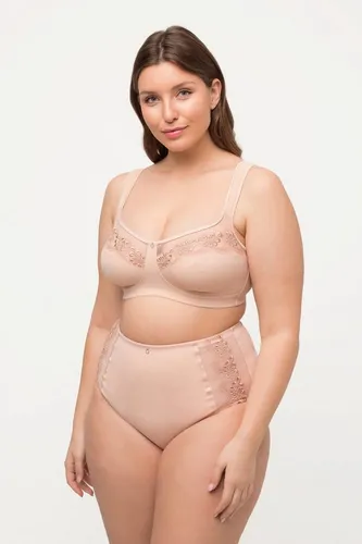 Ulla Popken Damen Entlastungs BH, Champagner, 105C - Klassische BHs für Damen, mit feiner Stickerei und ohne Bügel für optimalen Tragekomfort, ausgestattet mit breiten, verstellbaren Mesh-Trägern.