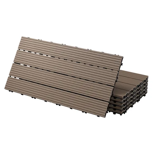 ECD Germany WPC Terrassenfliesen 60x30 cm - Dunkelbraun Holzoptik 6er Set - Terrassen- & Balkonfliesen, pflegeleichtes Klicksystem mit Drainage für müheloses Verlegen und langlebige, wetterbeständige Qualität.