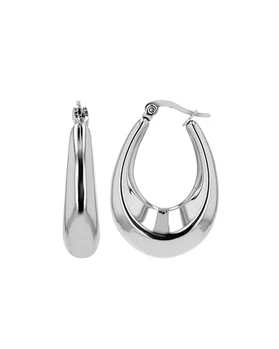 Akzent Wasserfeste Edelstahl Ohrringe Creolen Damen in Silber, 100% Wasserfest & Hautverträglich (Creole - 33,5 mm)