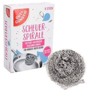 GutundGünstig Topfkratzer Scheuerspirale, Edelstahl, 6 Stück