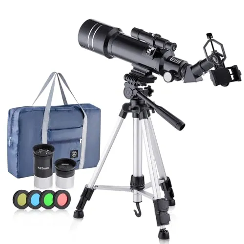 BNISE 70-mm-Teleskop für Astronomie-Anfänger, Kinder und Erwachsene, 16~67X professionelles Refraktor-Teleskop mit Telefonadapter, Mondfilter und Tragetasche, tragbar für Mondbeobachtung, Sternenbeoba