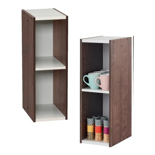 Iris Ohyama Platzsparendes Regal, Schlank, 2 Ebenen, Set aus 2, Braun, Verstellbar, Modular, Für Wohnzimmer, Homeoffice, Schlafzimmer, Organisation, Bücher, CD, Dekor, Einfache Montage, UB-6020