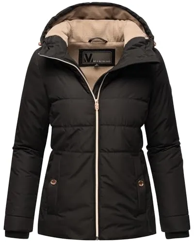 MARIKOO Damen Winterjacke N026 - Steppjacke mit Kapuze, warm & bequem (XL, Schwarz) - Stylische Damen Winterjacke mit Kapuze und kuscheligem Innenfleece. 4 praktische Taschen und Rippbündchen sorgen für Komfort und Funktionalität. Ideal für kalte Tage!