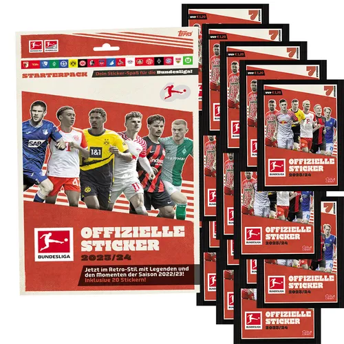 Topps Bundesliga Sammelsticker 2023/24 - Starterset mit 20 Tüten - Entdecken Sie die Topps Sticker Kollektion 2023/24 für die Bundesliga! Ideal für Sammler und Fußballfans, mit 20 Tüten voller Überraschungen und neuen Spielern.